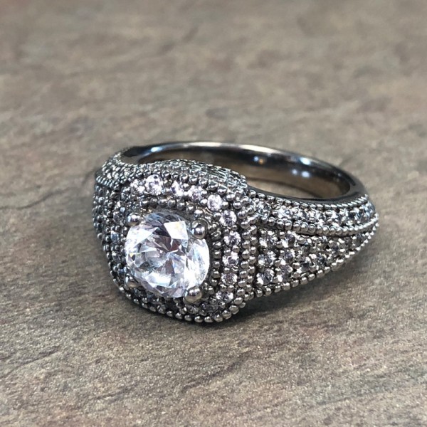 14K White Gold Diamond Encrusted Cushion Halo Engagement Ring